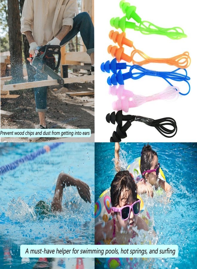 فلاي يو إس أيه FZBNSRKO 20 قطعة (10 أزواج) سدادات أذن سيليكون للسباحة، سدادات أذن ناعمة ذات حواف، سدادات أذن مزودة بخيط للسباحة، لون وردي - Image 3